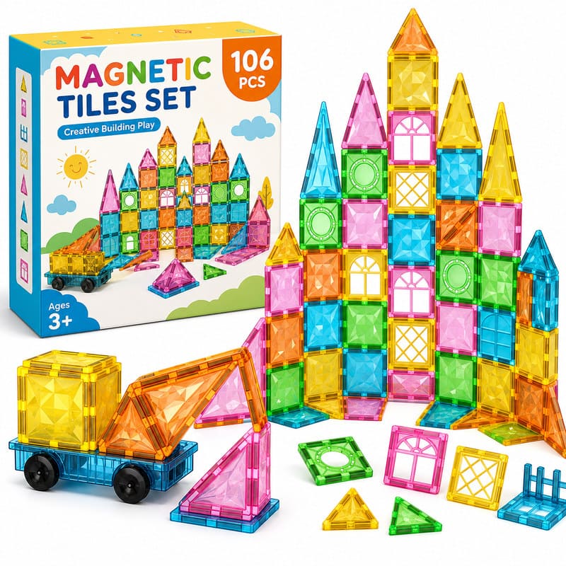 Magnetic City Tiles Building Set front view