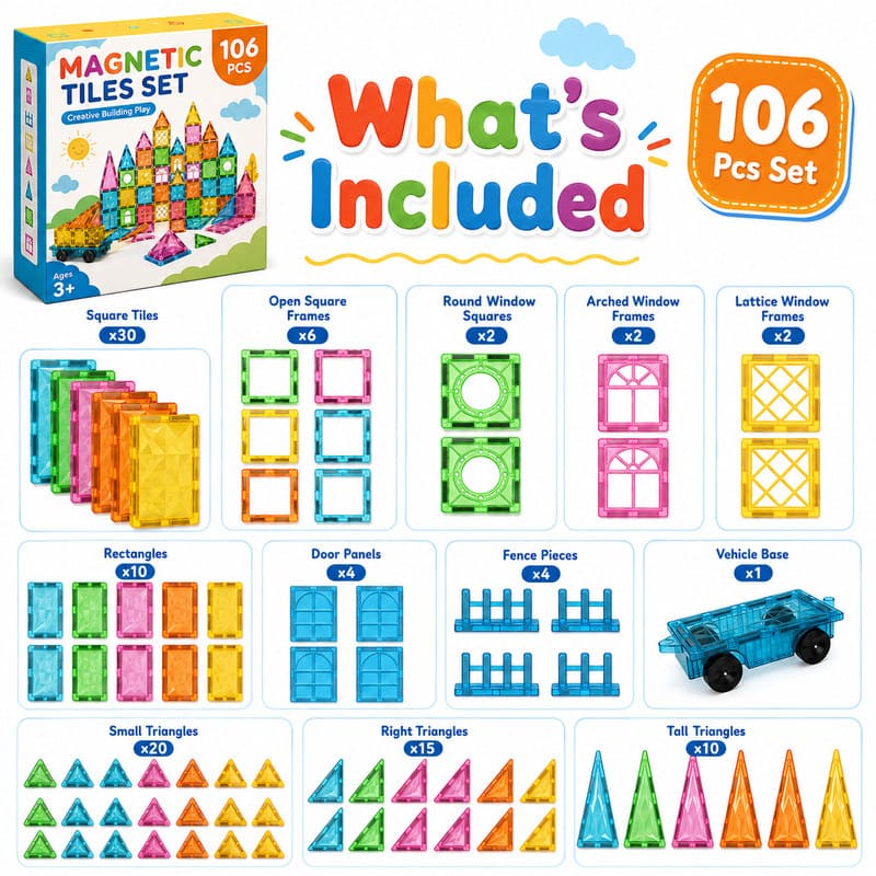 Magnetic City Tiles Building Set puzzle pieces and layout view