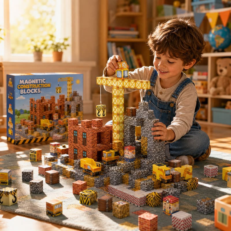 Magnetic Construction Blocks City Set completed puzzle view