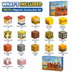 Magnetic Construction Blocks City Set puzzle pieces and layout view