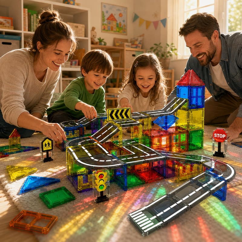 Magnetic Road Tiles Playset completed puzzle view