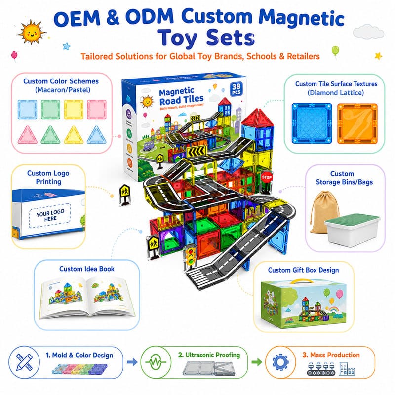 Magnetic Road Tiles Playset board and material detail