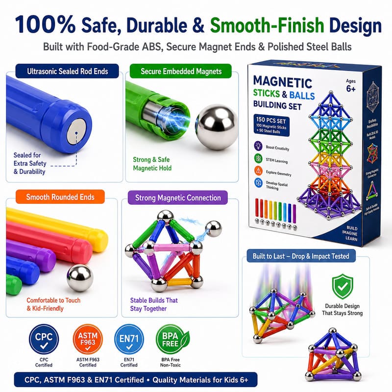 Magnetic Sticks and Balls Building Set printing detail