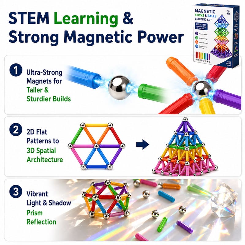 Magnetic Sticks and Balls Building Set size and dimensions