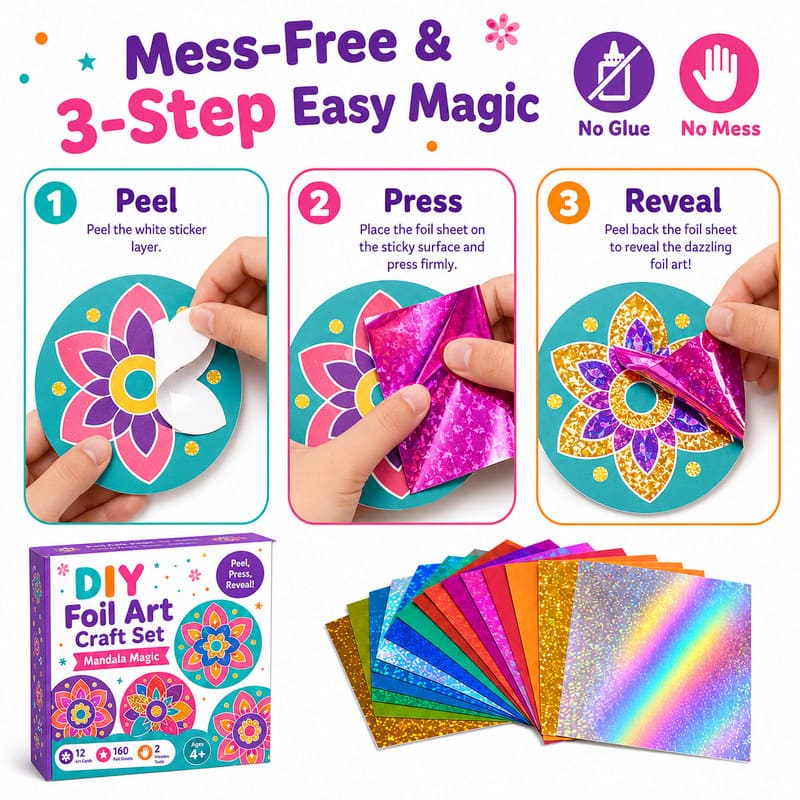 Mandala Foil Art Craft Set size and dimensions