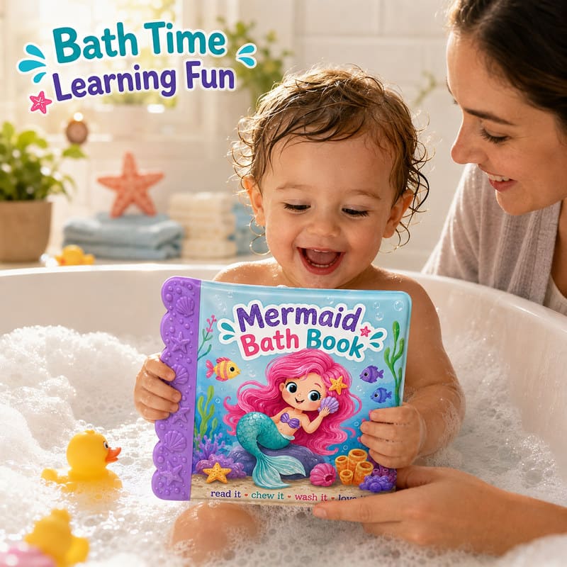 Custom Mermaid Color Changing Bath Book – Waterproof Magic Bath Book custom artwork and logo detail
