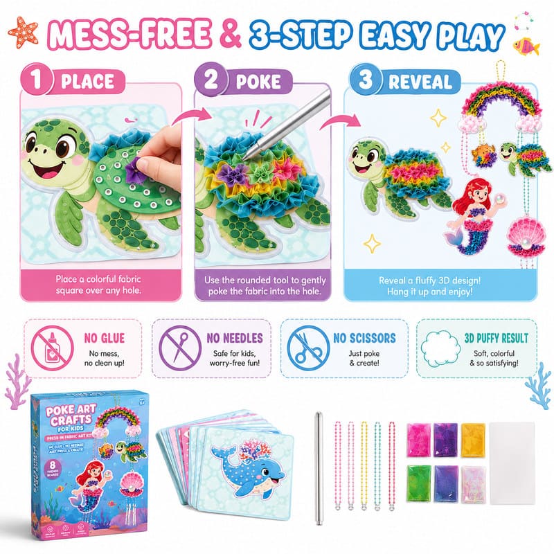 Mermaid Poke Art Kit Craft Set size and dimensions