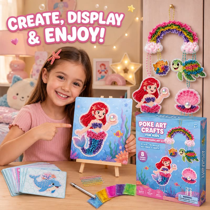 Mermaid Poke Art Kit Craft Set finished craft example