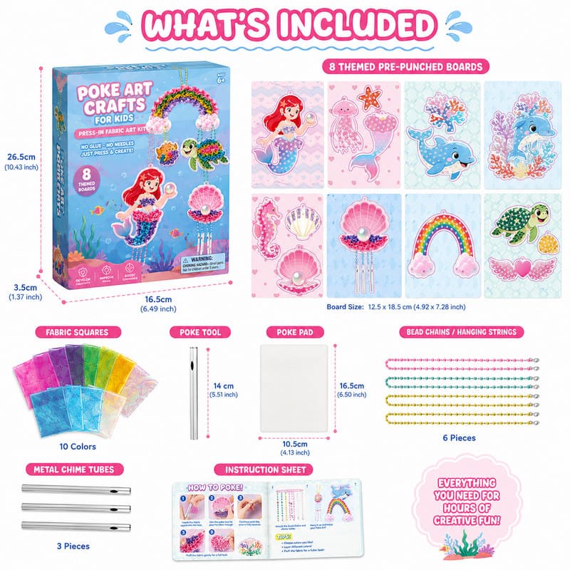 Mermaid Poke Art Kit Craft Set kit contents view