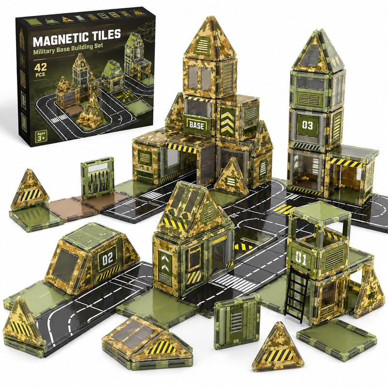 Military Base Magnetic Tiles Set front view
