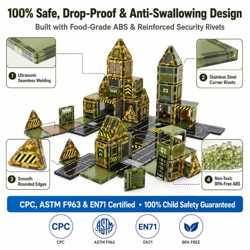 Military Base Magnetic Tiles Set printing detail