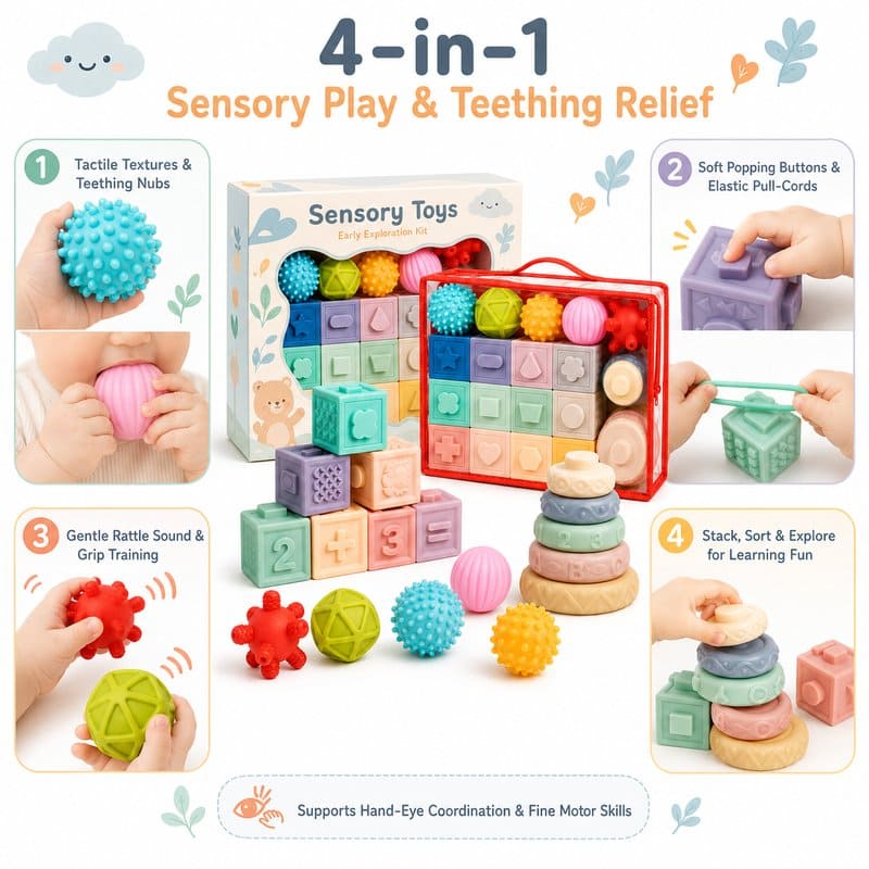 Montessori Sensory Blocks Activity Set size and dimensions