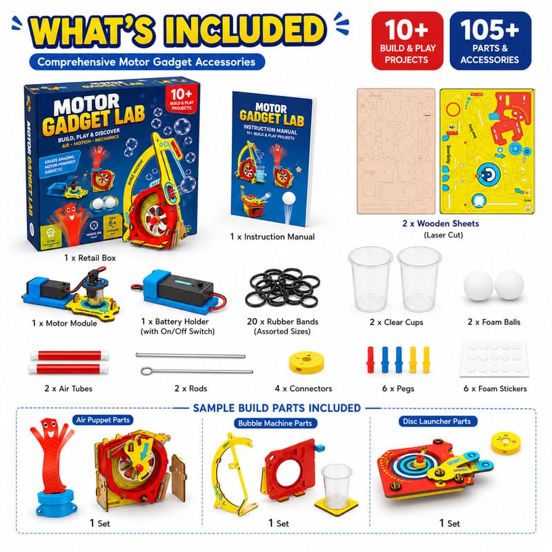 Motor Gadget Engineering Science Kit puzzle pieces and layout view