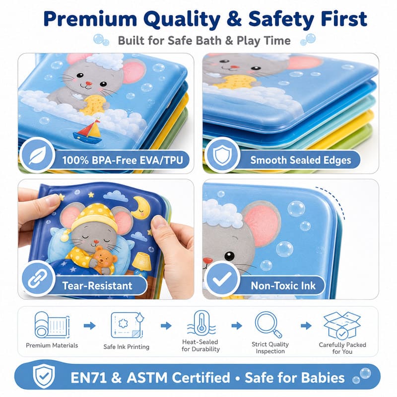 Custom Mouse Friends Bedtime Baby Bath Book – Waterproof Soft Book waterproof material detail