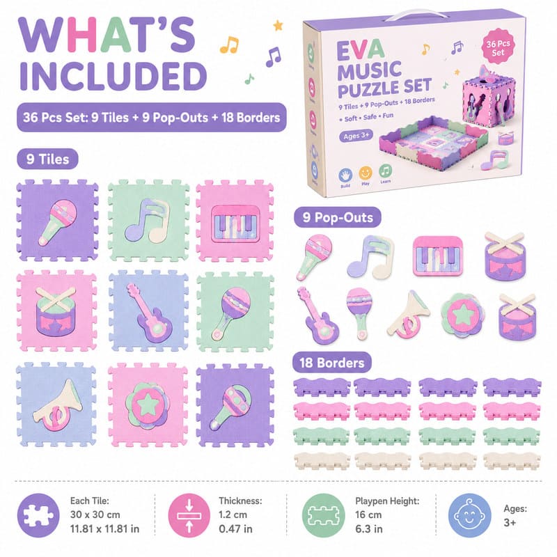 Music Theme EVA Foam Puzzle Set puzzle pieces and layout view
