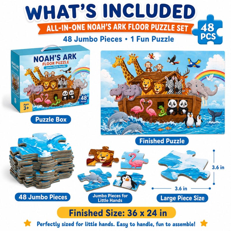 Noahs Ark Floor Paper Puzzle puzzle pieces and layout view
