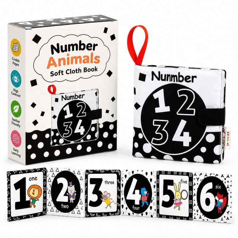 Number Animals Cognitive Cloth Book front view