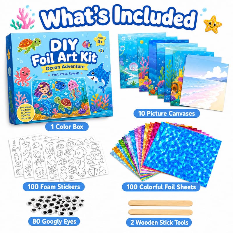 Ocean Adventure Foil Art Kit kit contents view
