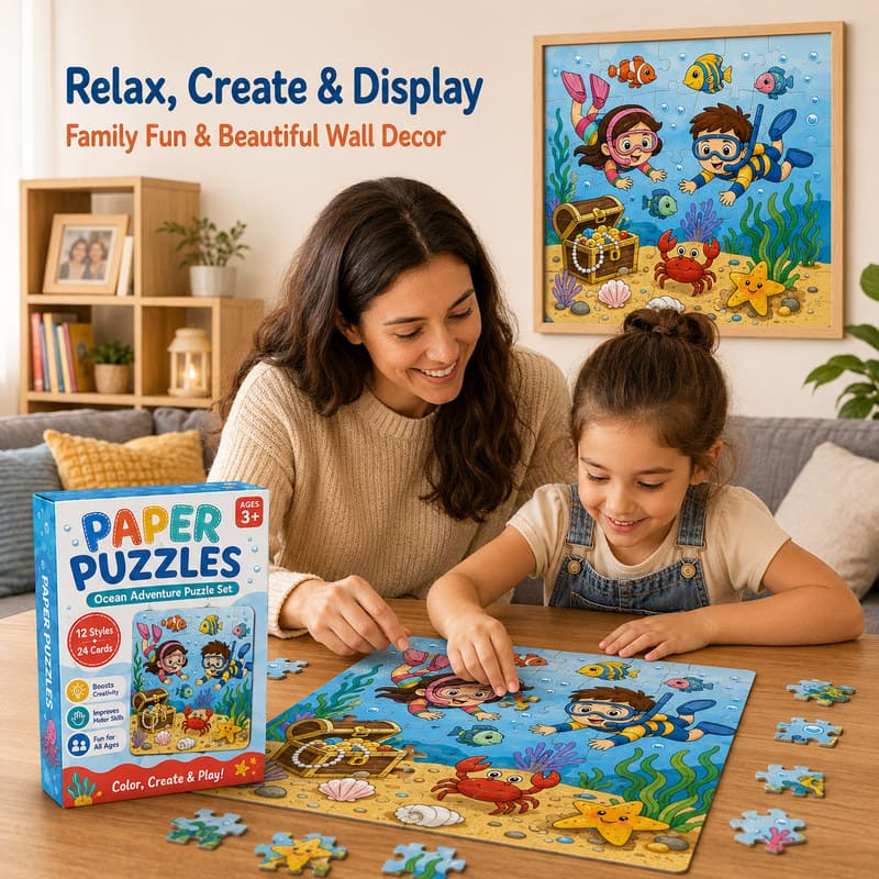 Ocean Adventure Paper Puzzle Set completed puzzle view