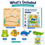 Ocean Animal Wooden Puzzle Board puzzle pieces and layout view