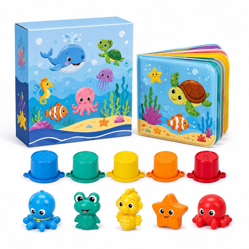 Custom Ocean Bath Book & Bath Toy Set – Waterproof Baby Bath Play Set front view