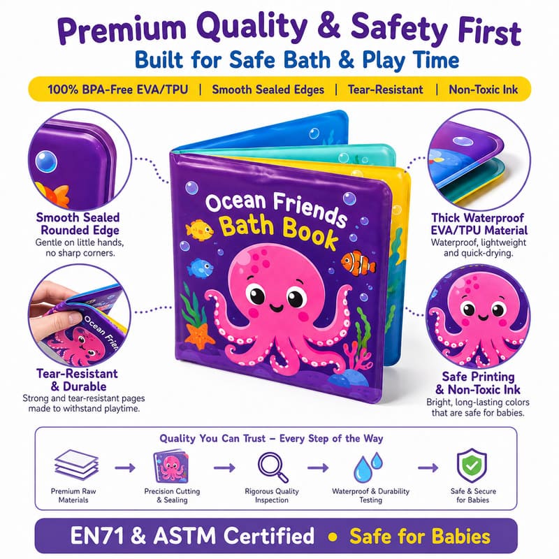 Custom Ocean Friends Color Changing Bath Book – Waterproof Soft Book waterproof material detail