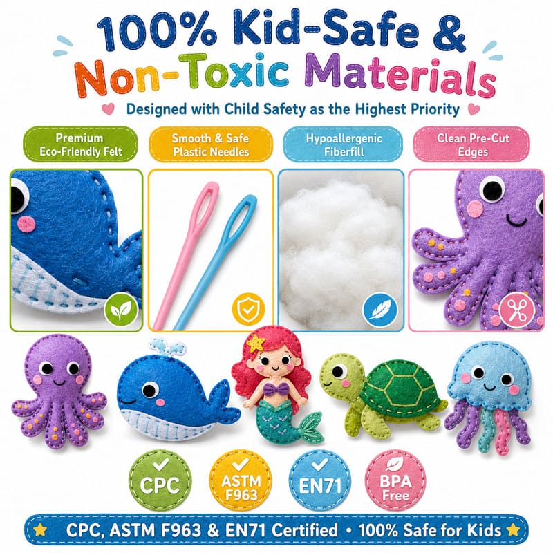 Ocean Friends Felt Sewing Kit tools and accessories detail
