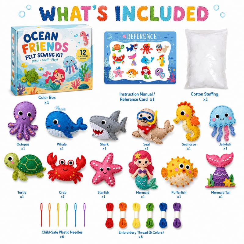 Ocean Friends Felt Sewing Kit kit contents view