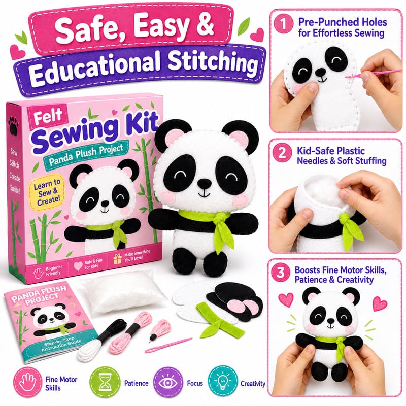 Panda Plush Felt Sewing Kit size and dimensions