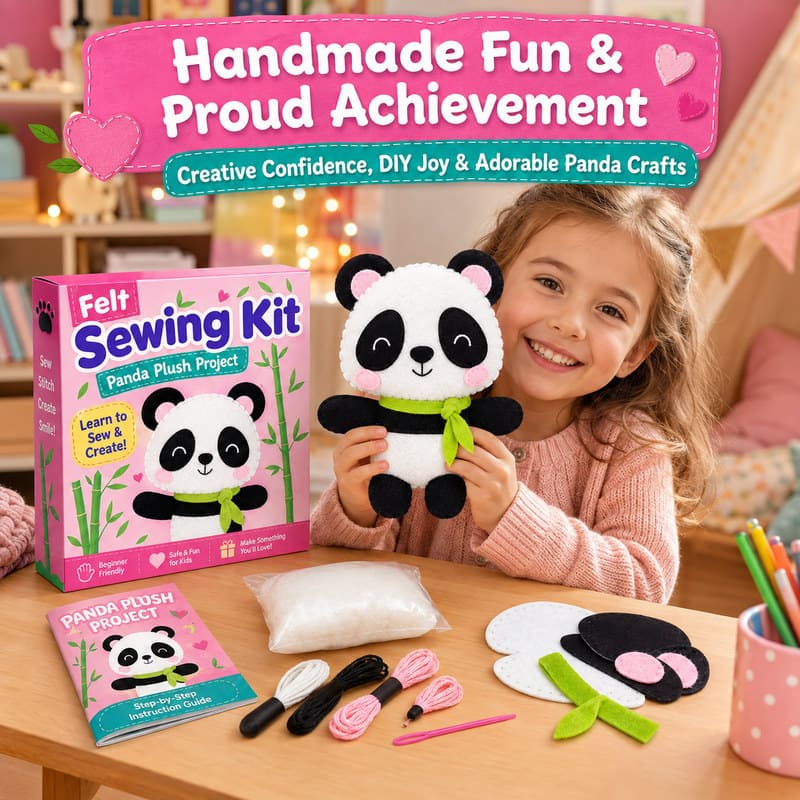 Panda Plush Felt Sewing Kit workmanship detail