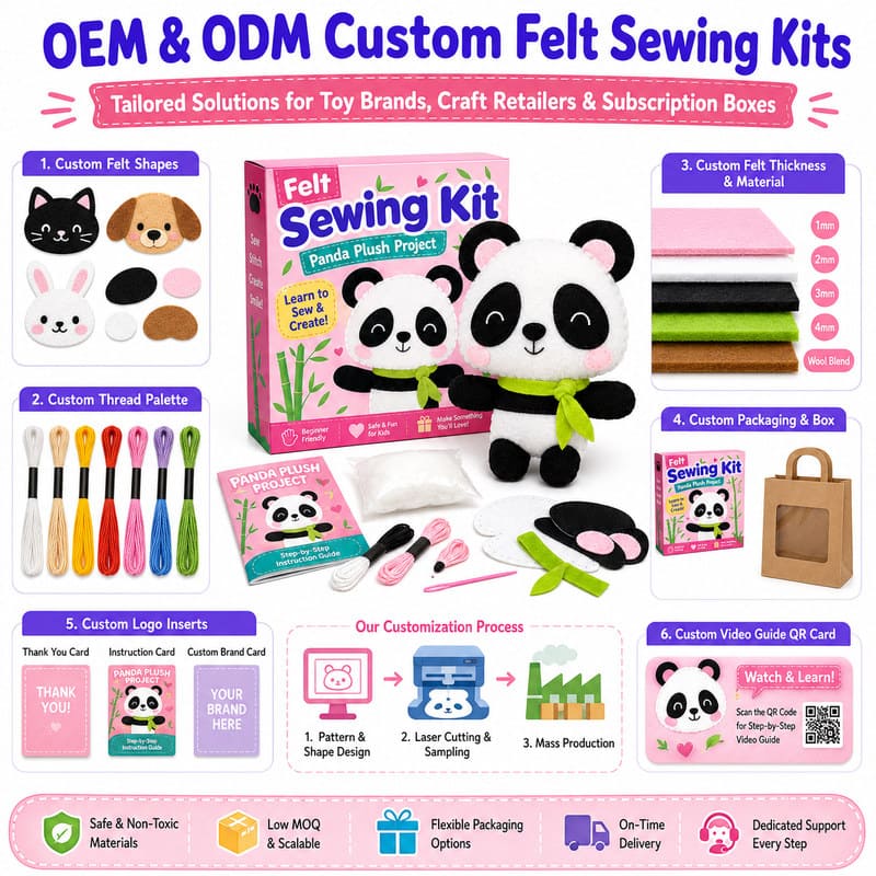Panda Plush Felt Sewing Kit yarn and material detail