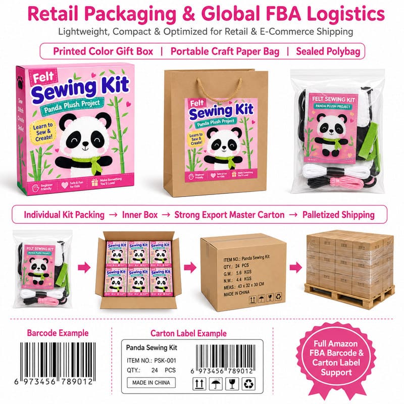 Panda Plush Felt Sewing Kit pattern and instruction detail