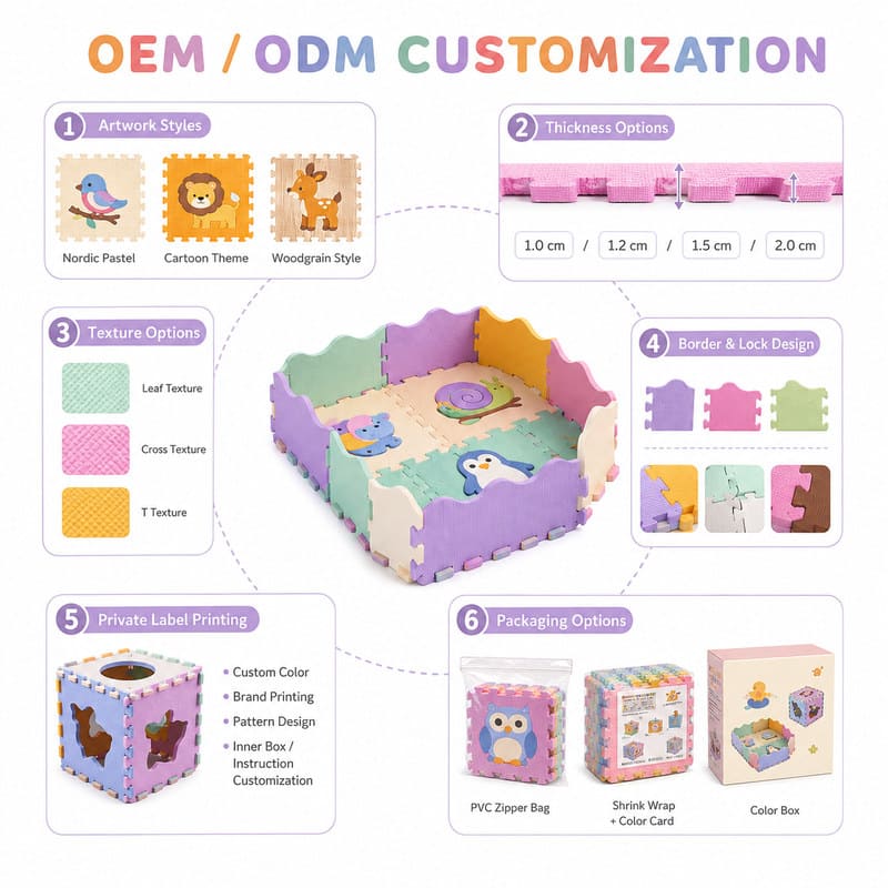 Pastel Animal EVA Foam Puzzle Mat & Playpen Set board and material detail