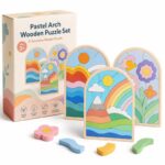 Pastel Rainbow Wooden Puzzle Set front view