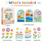 Pastel Rainbow Wooden Puzzle Set puzzle pieces and layout view