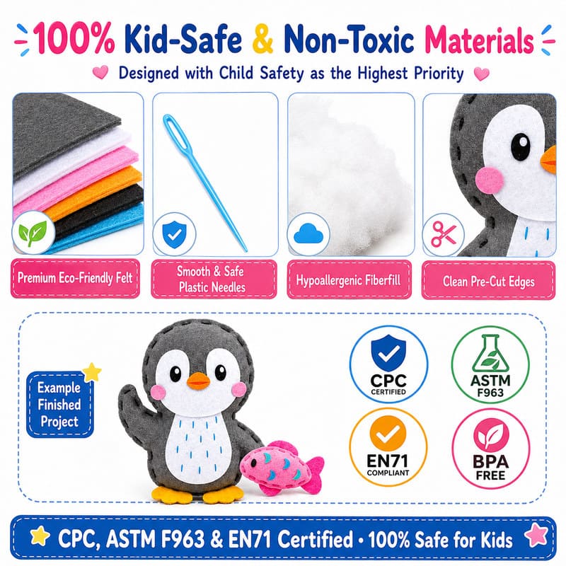 Penguin Plush Felt Sewing Kit tools and accessories detail