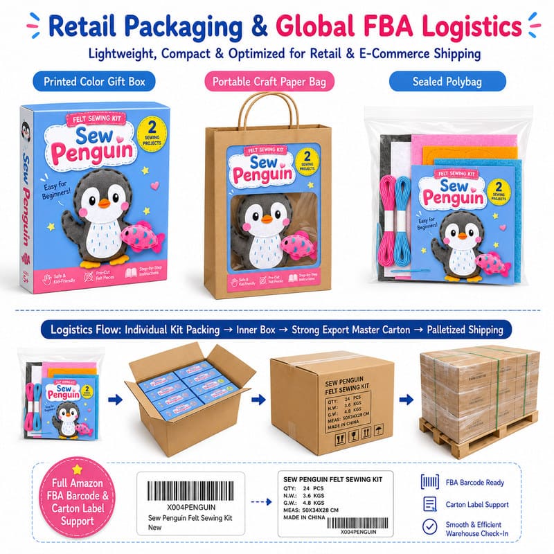 Penguin Plush Felt Sewing Kit pattern and instruction detail