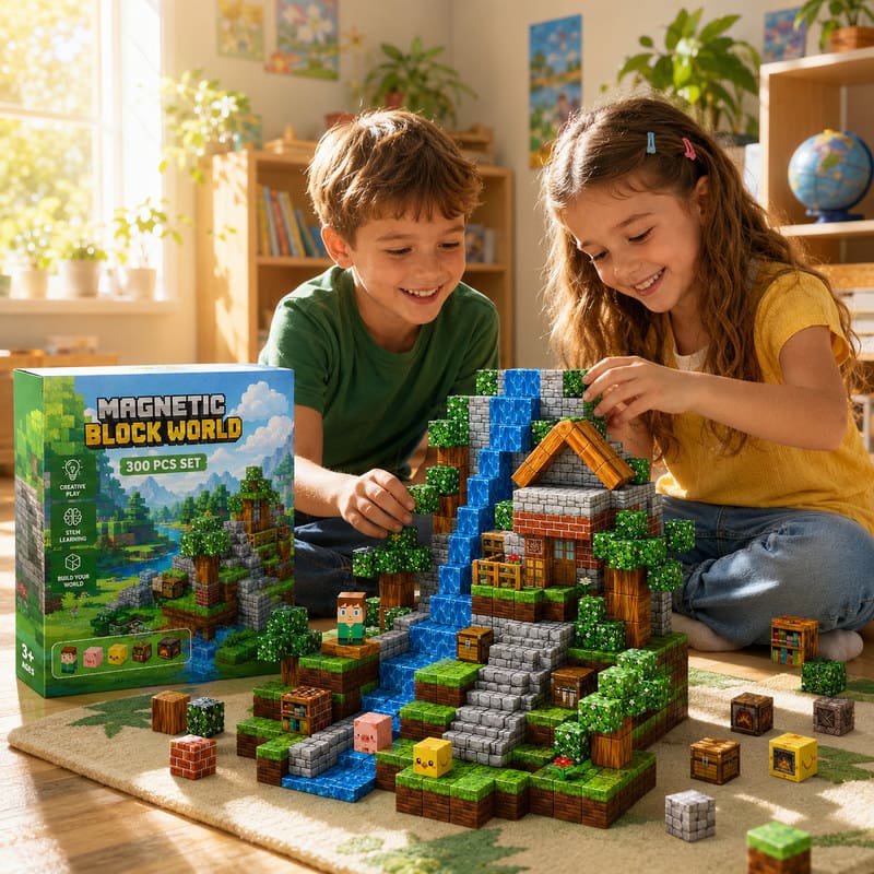 Pixel World Magnetic Building Blocks Set completed puzzle view