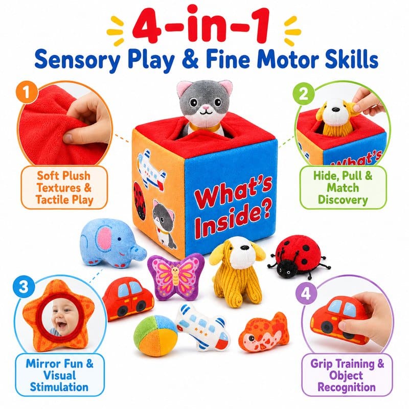 Plush Discovery Cube Sensory Toy Set size and dimensions
