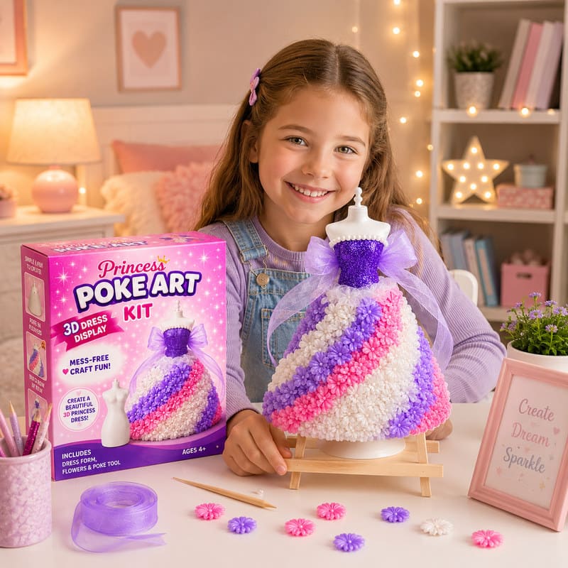 Princess 3D Dress Poke Art Kit finished craft example