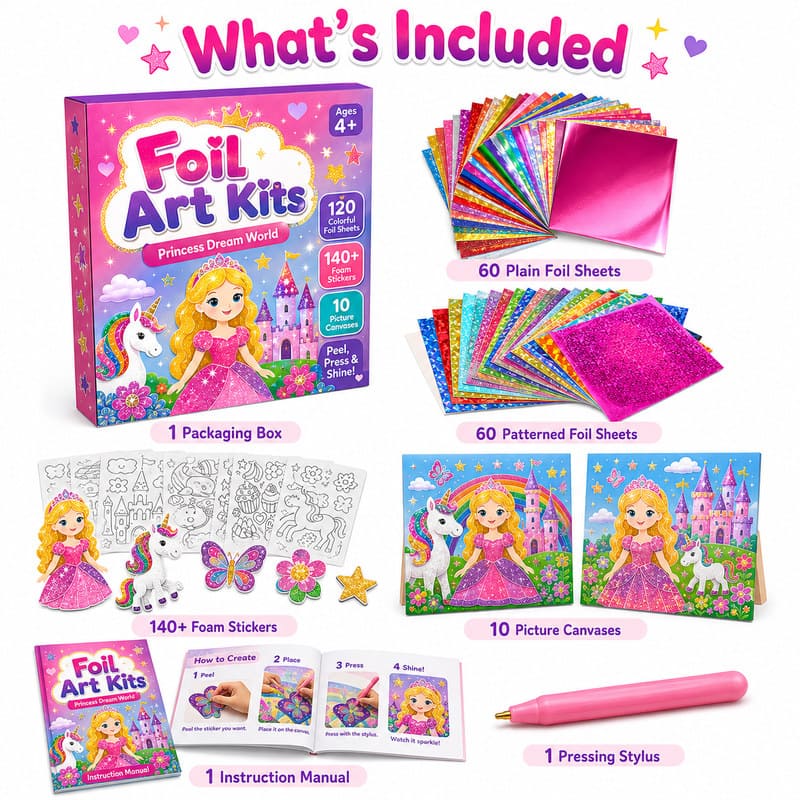 Princess Castle Foil Art Kit kit contents view