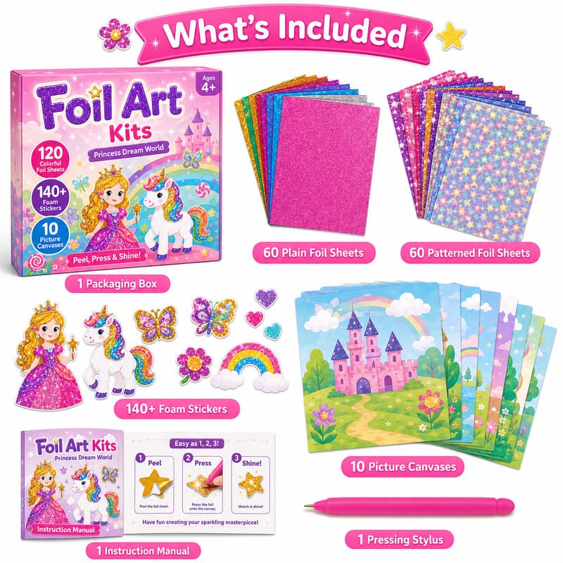 Princess Dream World Foil Art Kit kit contents view