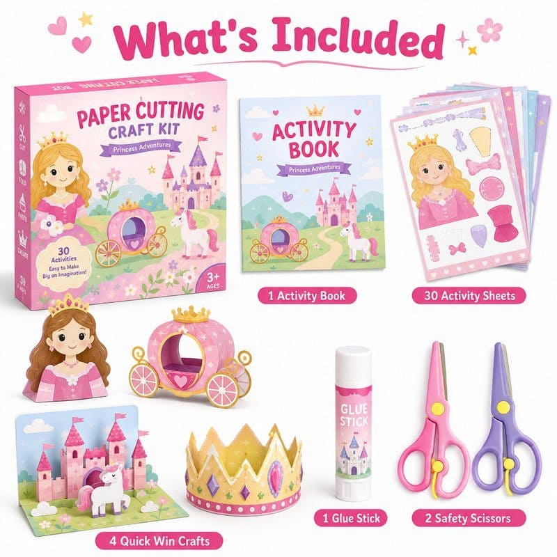 Princess Paper Cutting Craft Kit kit contents view