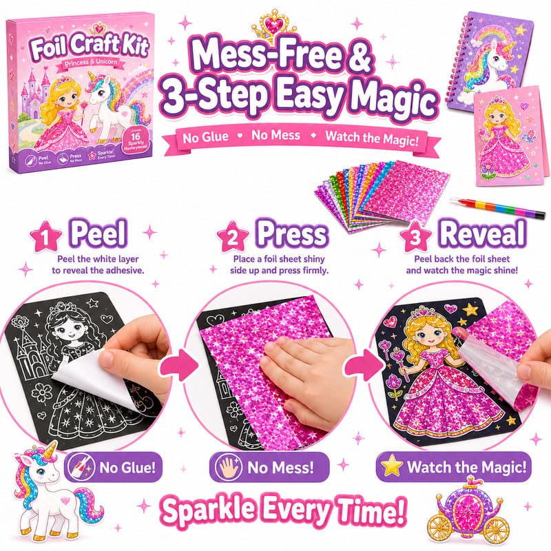 Princess Unicorn Foil Craft Kit size and dimensions