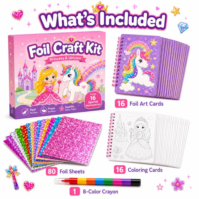Princess Unicorn Foil Craft Kit kit contents view