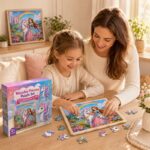 Princess & Unicorn Wooden Jigsaw Puzzle Set completed puzzle view