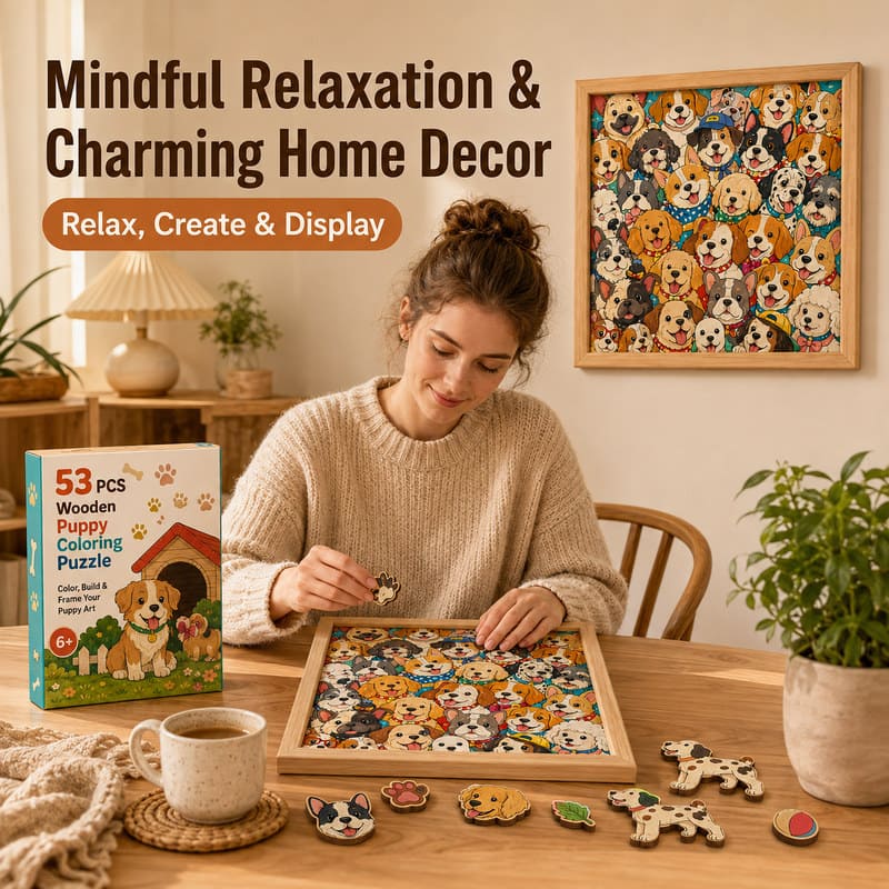 Puppy Wooden Puzzle Board completed puzzle view