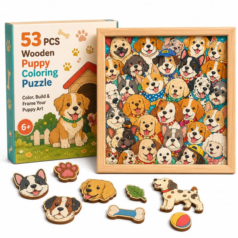 Puppy Wooden Puzzle Board front view