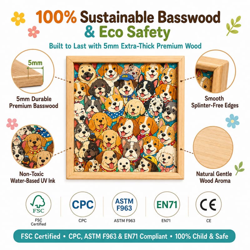 Puppy Wooden Puzzle Board printing detail