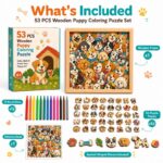 Puppy Wooden Puzzle Board puzzle pieces and layout view